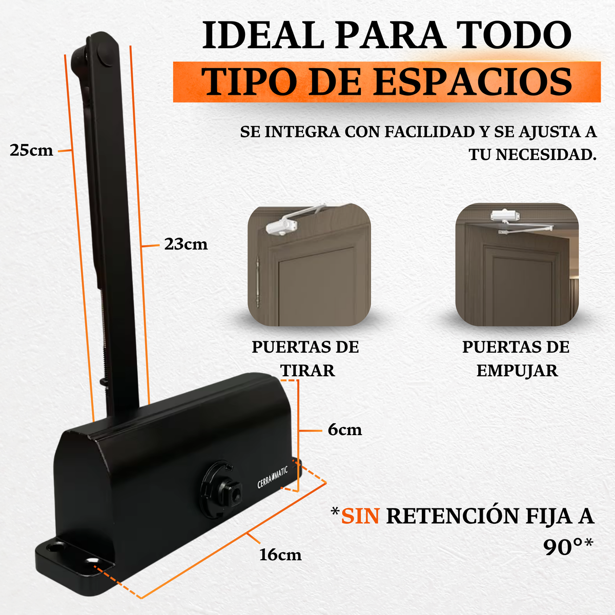 Cierrapuertas M-200 Cerramatic vista frontal plateado