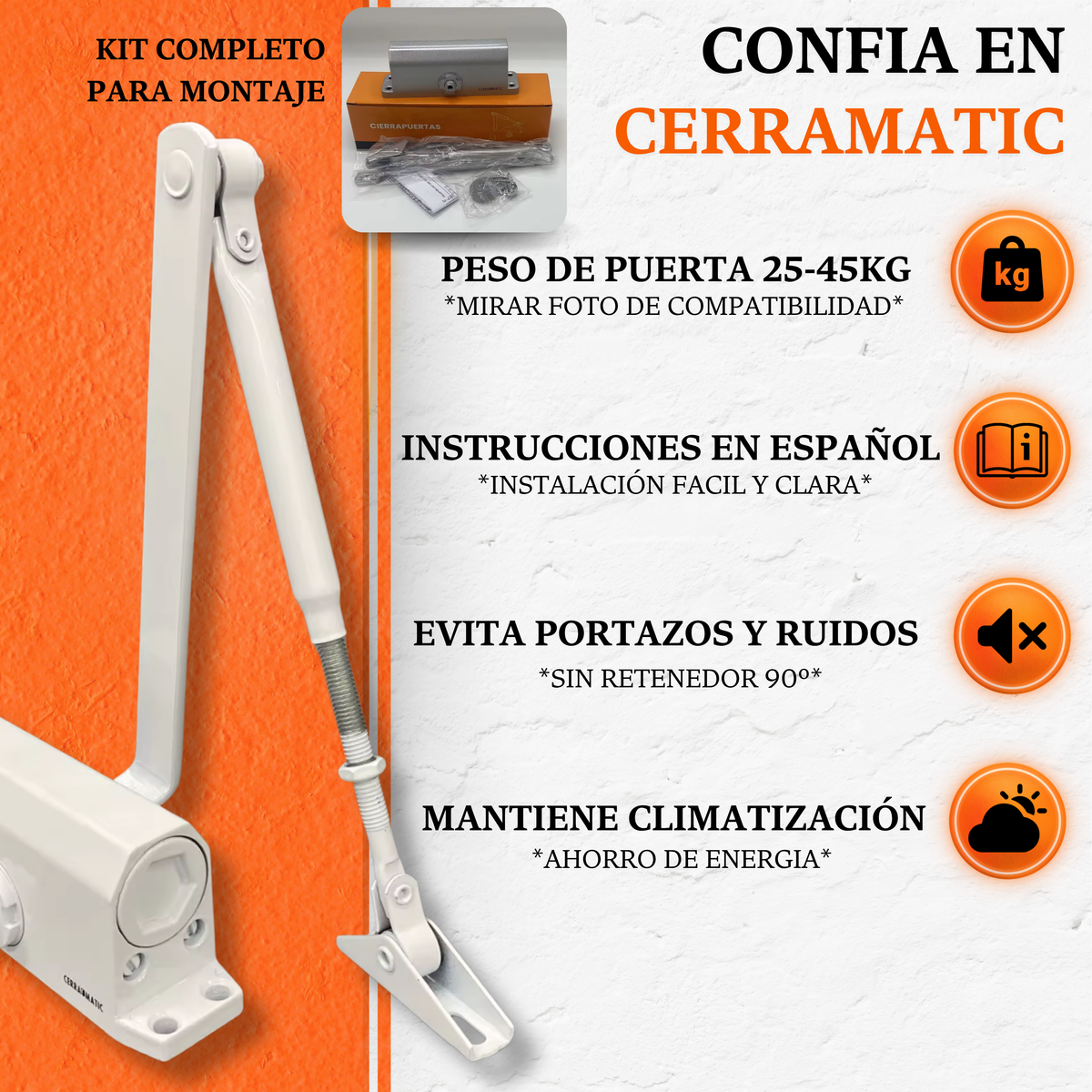 Cierrapuertas M-100 instalado en puerta de interior