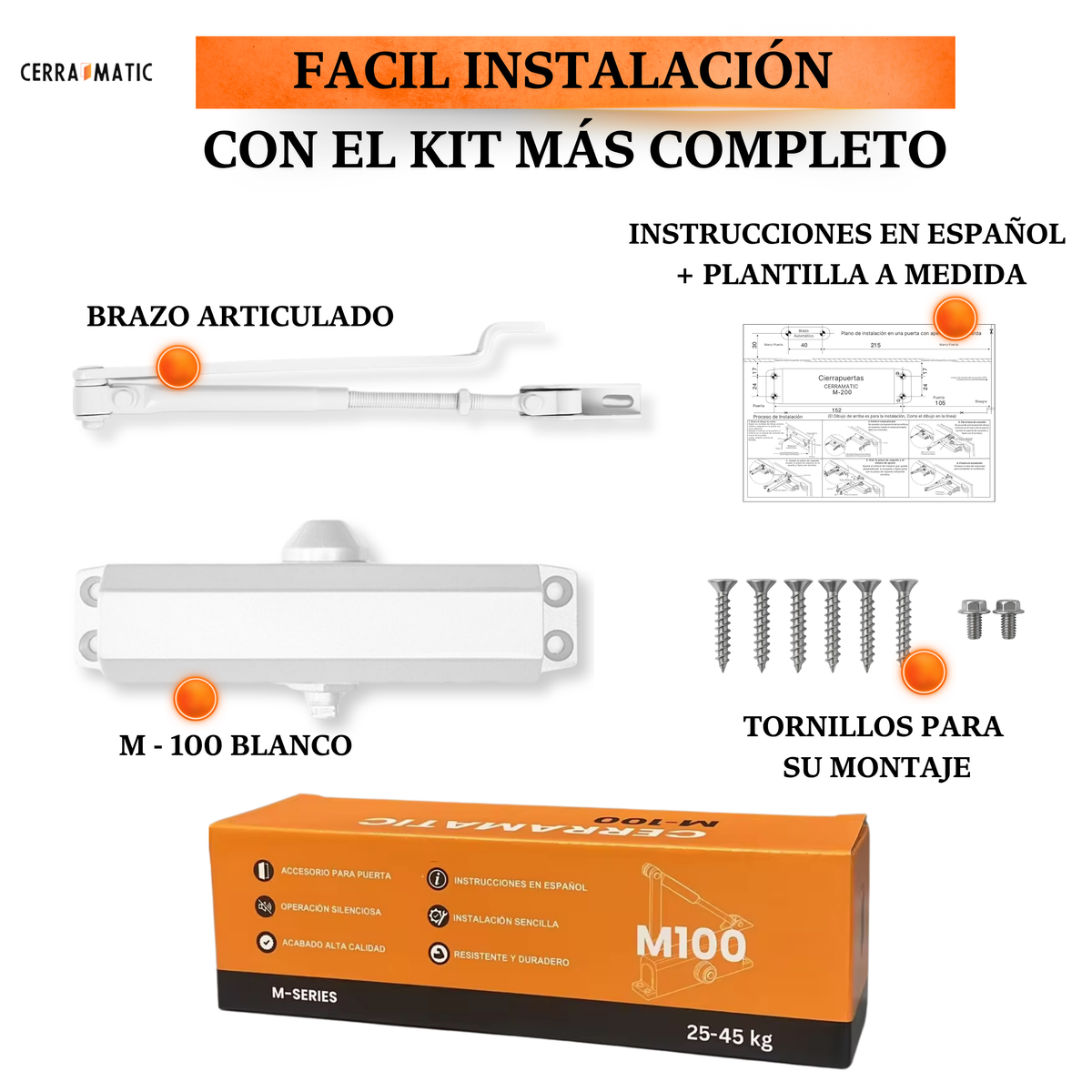Mecanismo hidráulico del cierrapuertas M-100 Cerramatic