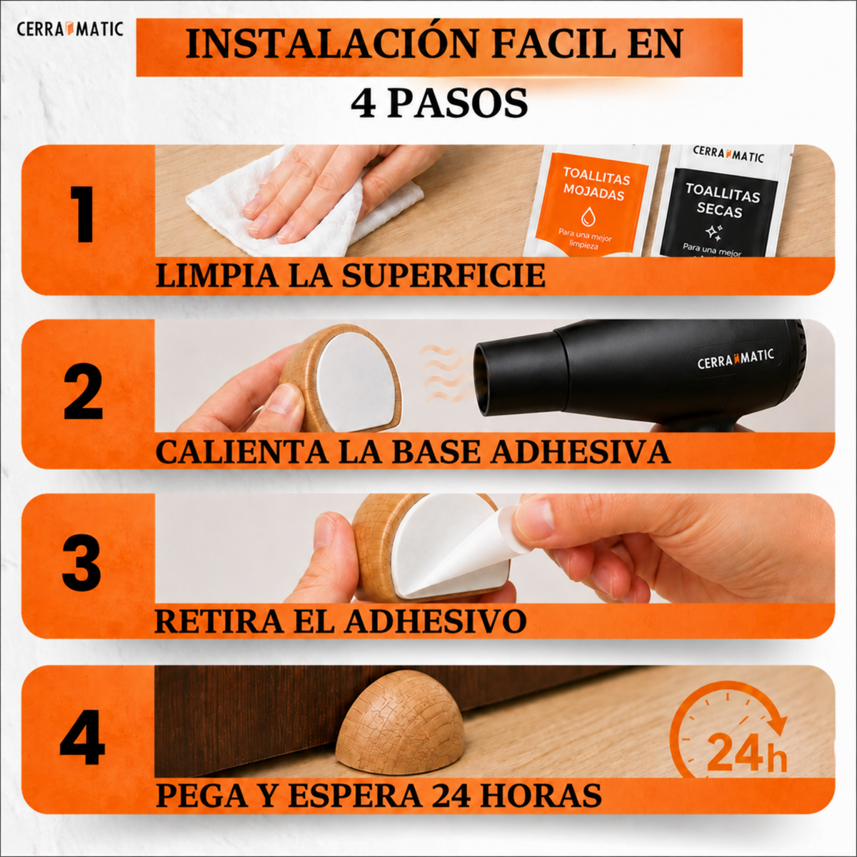 Pack de 8 topes de puerta de madera de haya Cerramatic